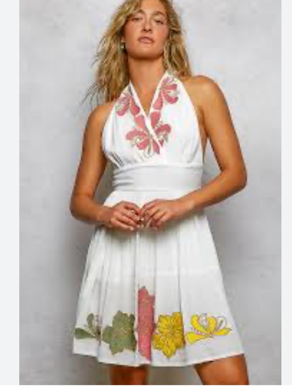 POL White Halter Sundress with Floral Embroidery
